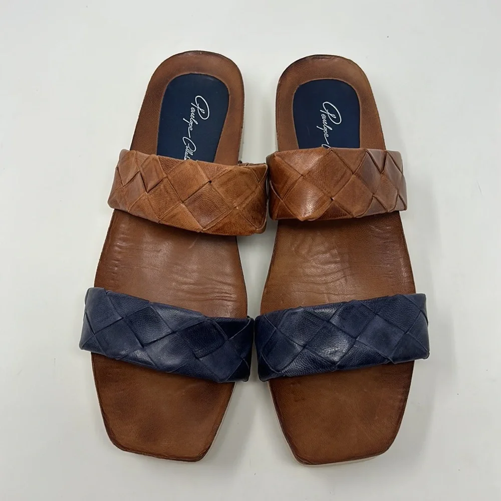 Penelope Collection Blue & Brown Slip-On Small Platform Sandals EU Size 39